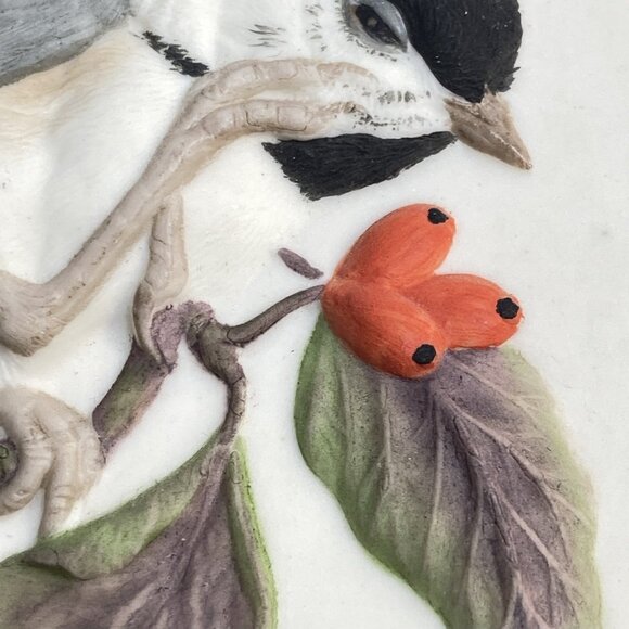 Chickadee Branch Ornament Signed LE 1989 Handpainted Ceramic Raised Design 3.5" - Picture 4 of 16